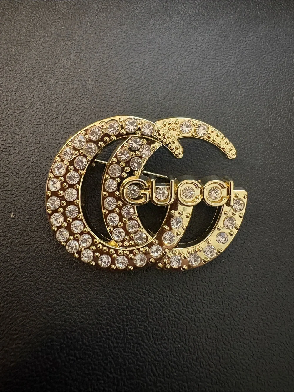 New with box Gucci Gold tone Crystal Double G Brooch